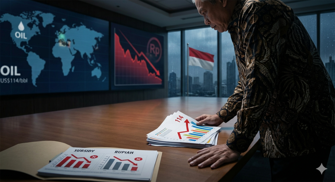 Ilustrasi finansial modern yang menggambarkan aliran modal asing (capital outflow) keluar dari Bursa Efek Indonesia di tahun 2026, dengan latar belakang grafik merah yang menunjukkan penurunan harga saham.